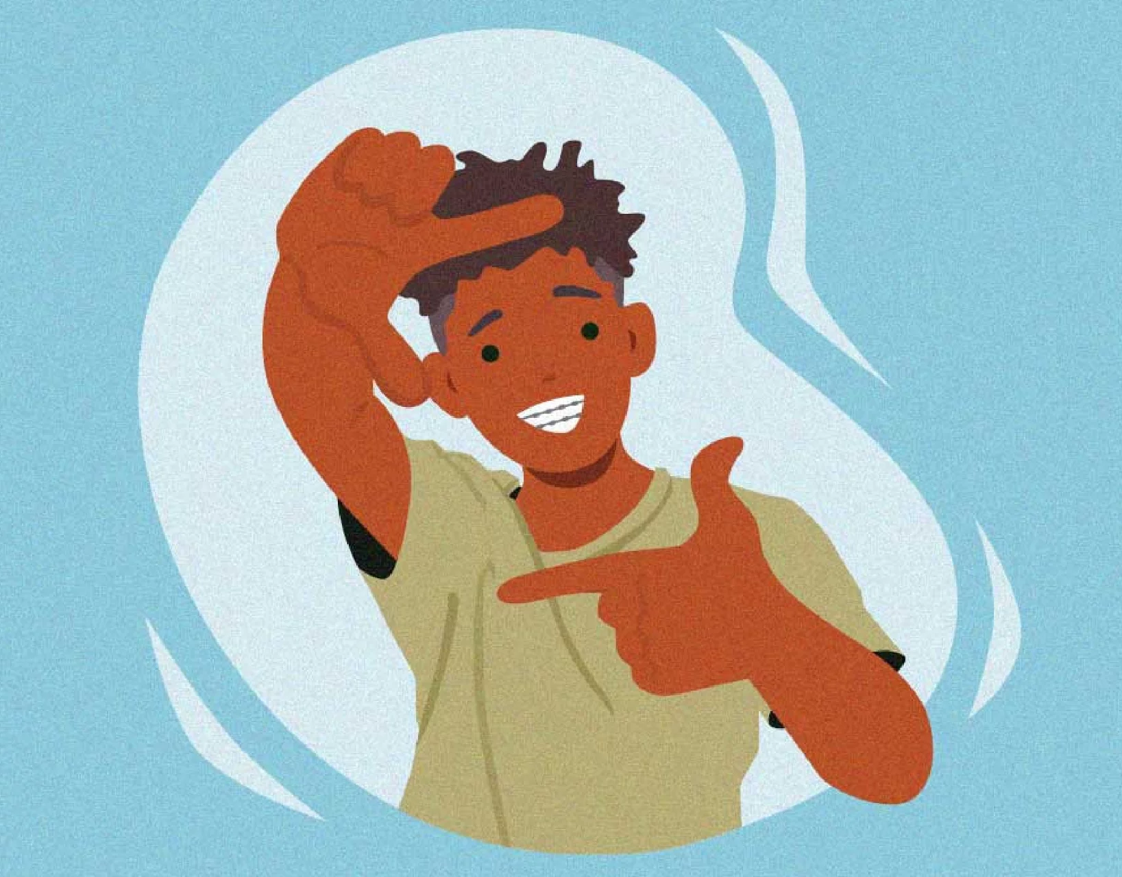 Teenager with braces framing face