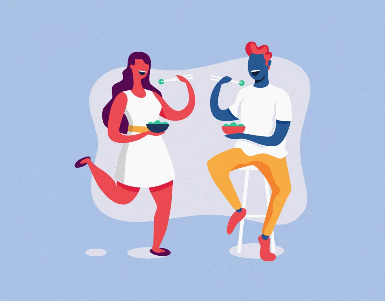 Illustration of a man and woman eating