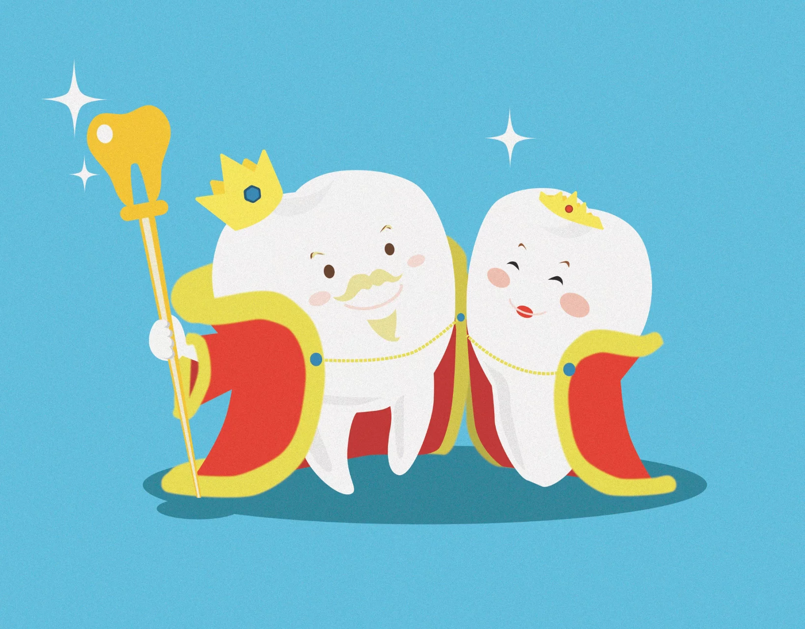 Illustration of tooth crowns, teeth in royal attire