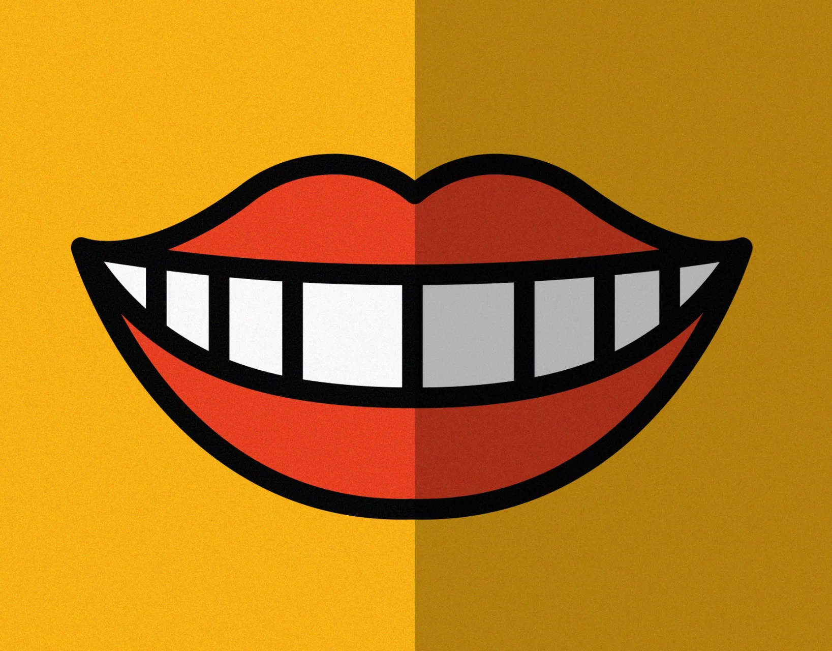 Red lips smile on orange background