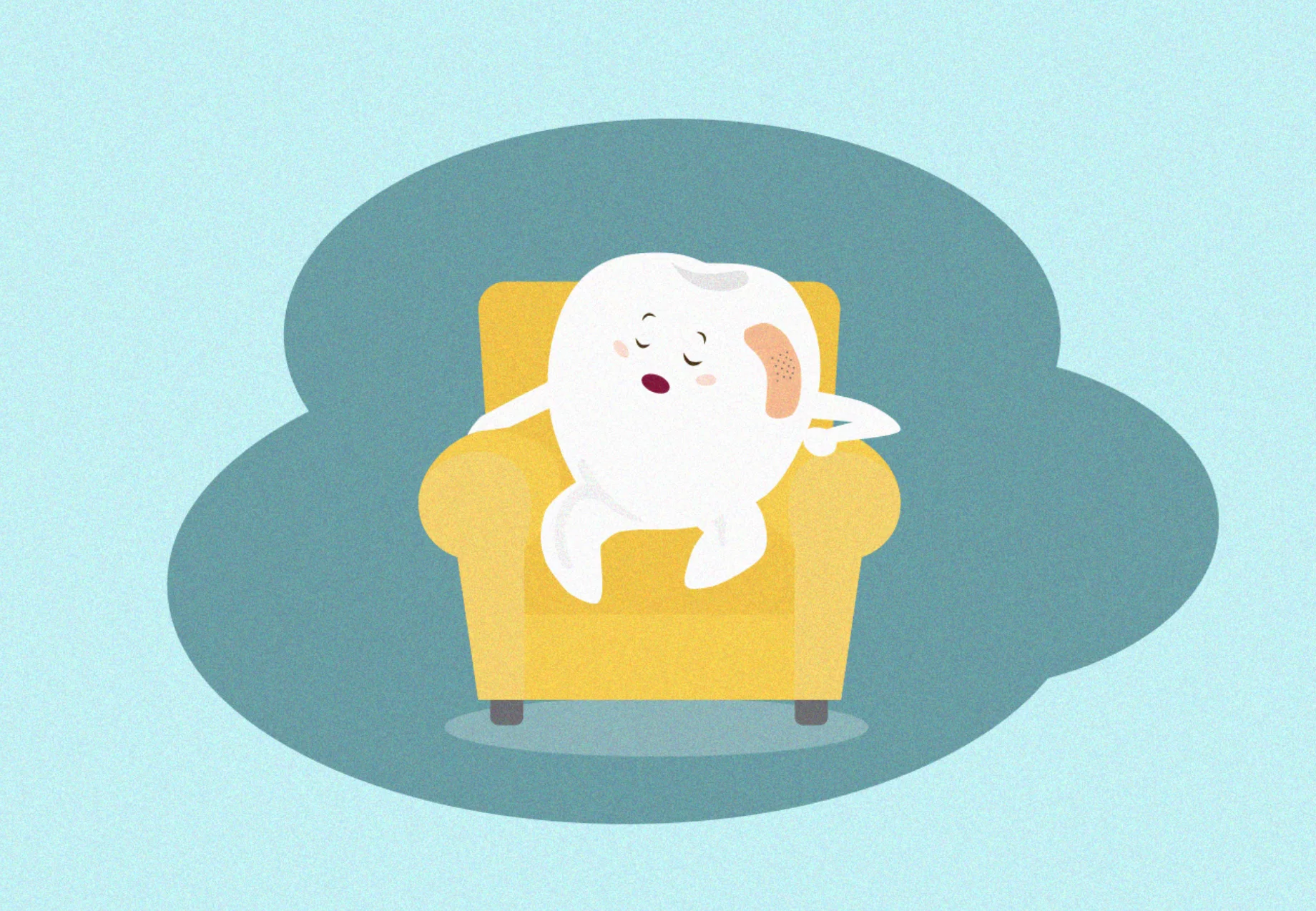 tooth with bandage sitting on chair