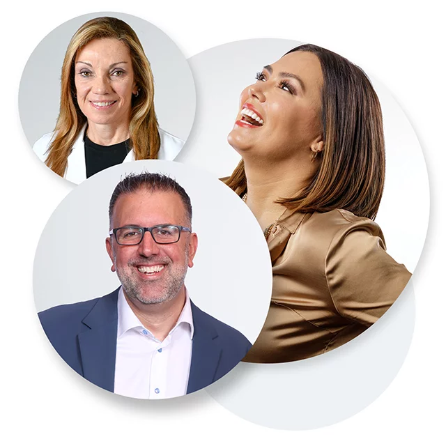 Buttons with smiling people