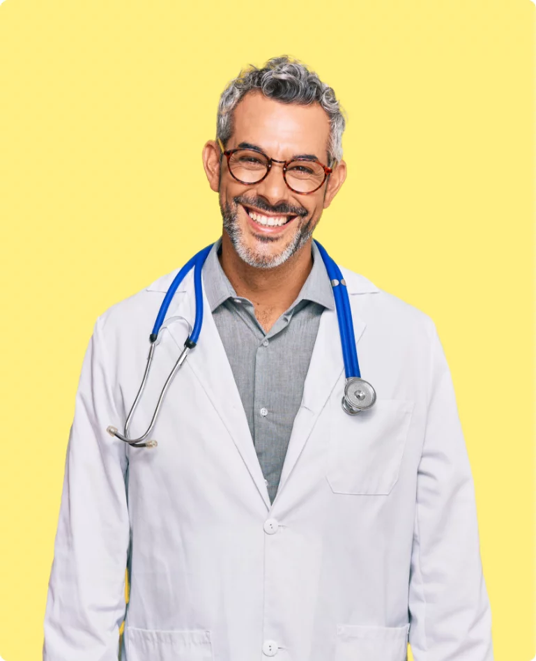 Image of a doctor with a yellow background