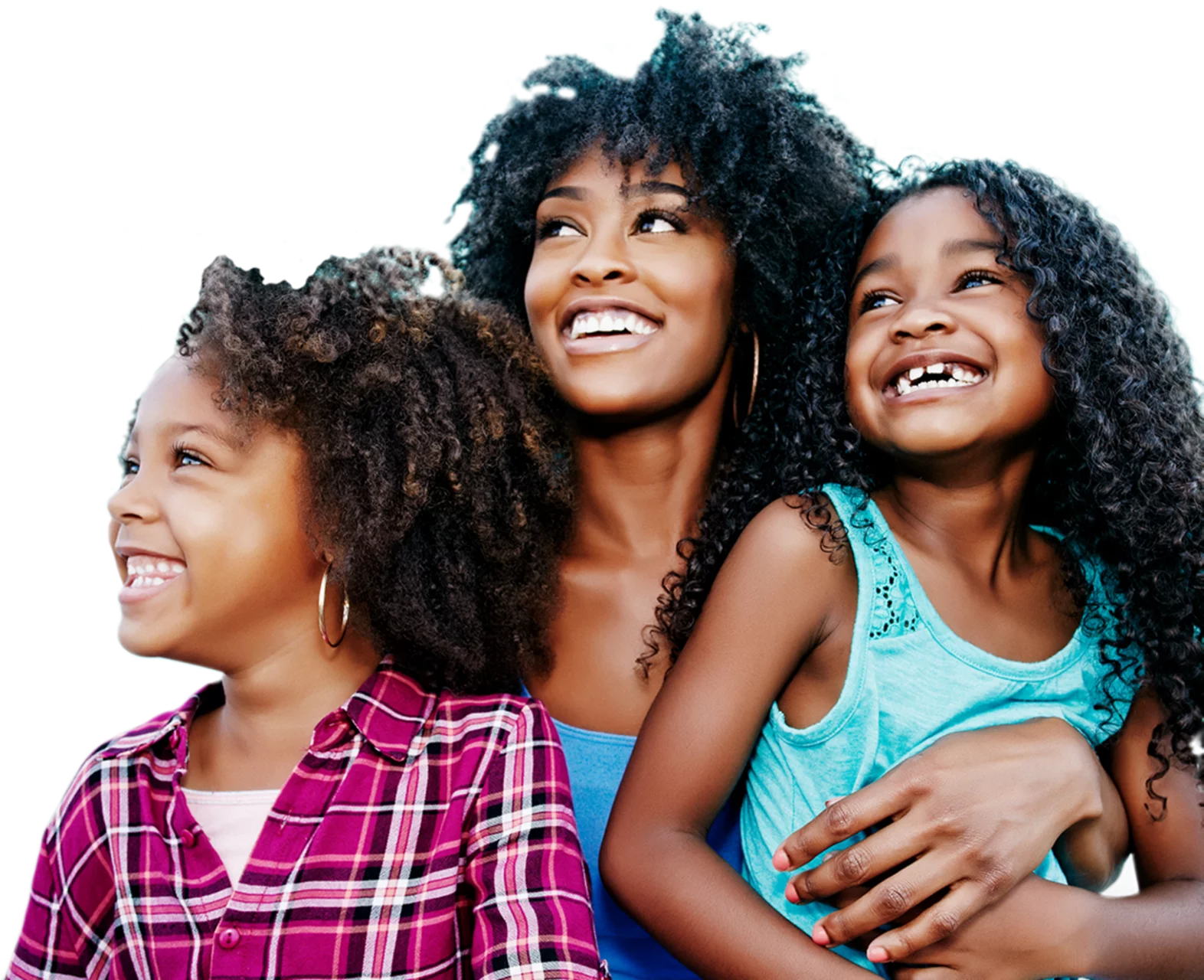 Image of a mother and her two children smiling together