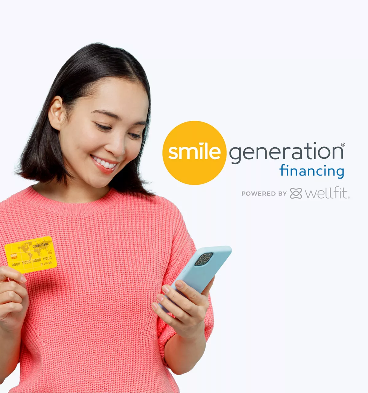 Image of female holding Smile Generation Credit Card part of Smile Generation Financing