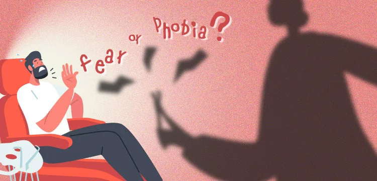 Man in chair fearing dentist