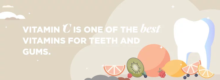 Tooth alongside citrus fruits and berries