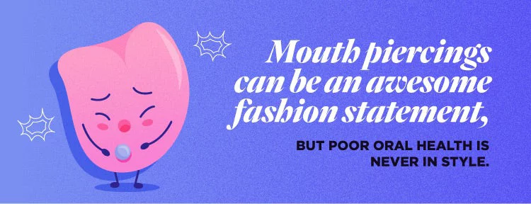 Tongue in pain with a piercing in it