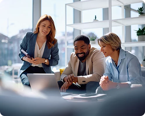 Team members with laptop