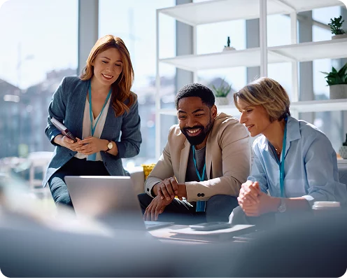 Team members with laptop