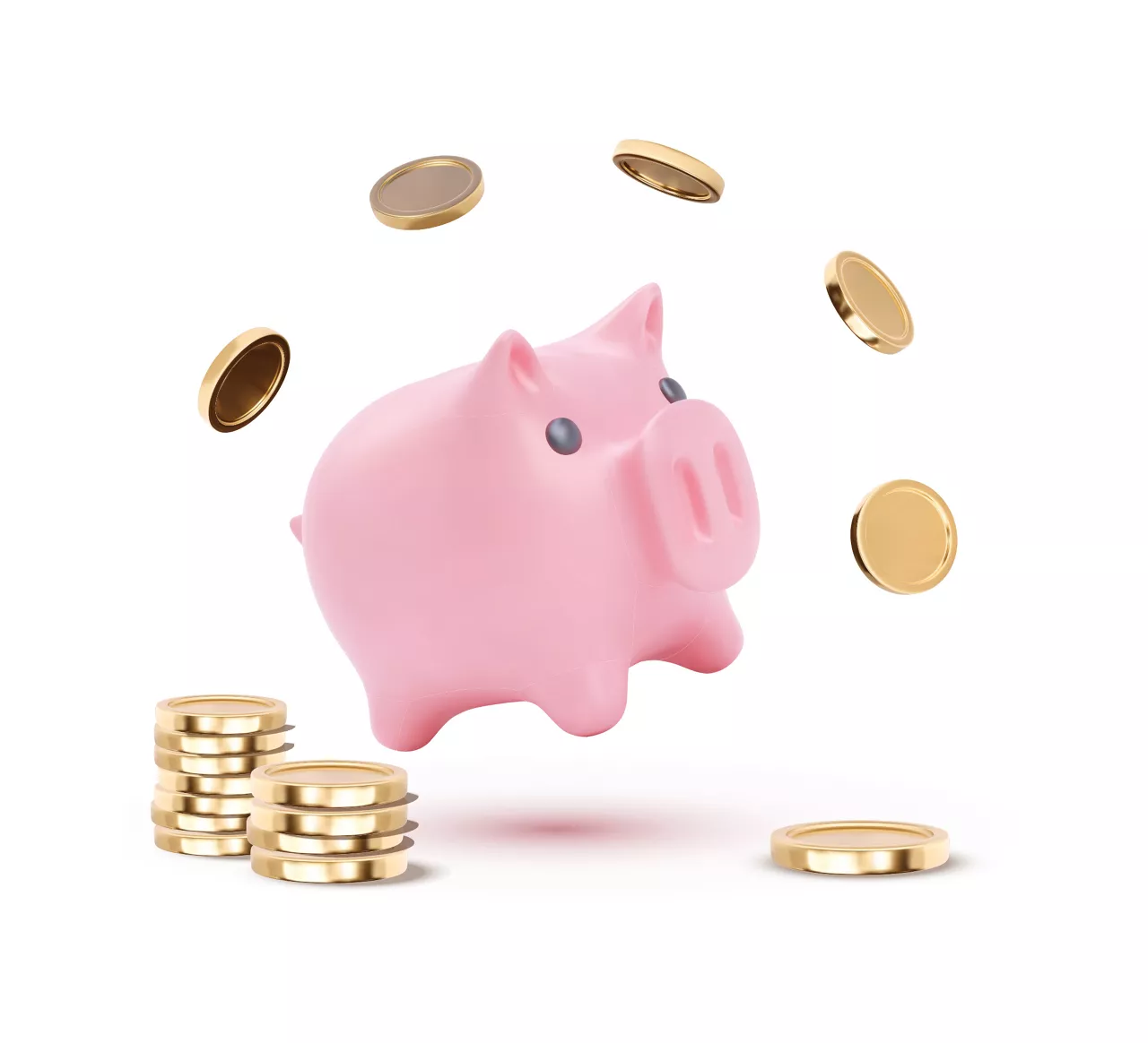 piggy bank with coins around it