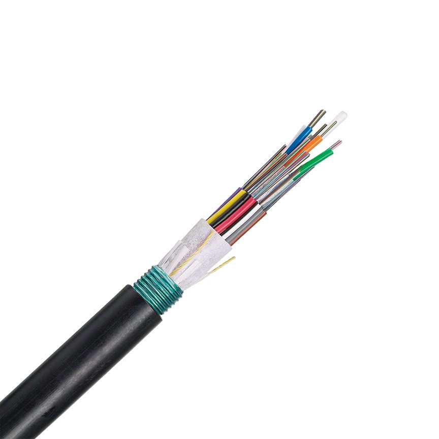 a piece of fiber optic cable with a black exterior jacket