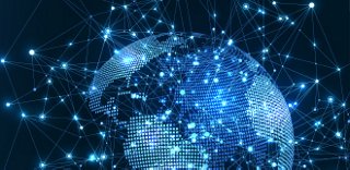 Data connection points shown throughout the world