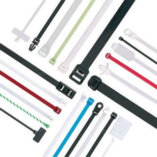 Cable ties aligned in a diagonal grid