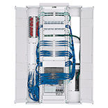 Telecommunications rack with cable management on the sides, with cabling solutions installed