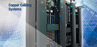 Cover of brochure showing a telecommunications rack with cabling and connectors