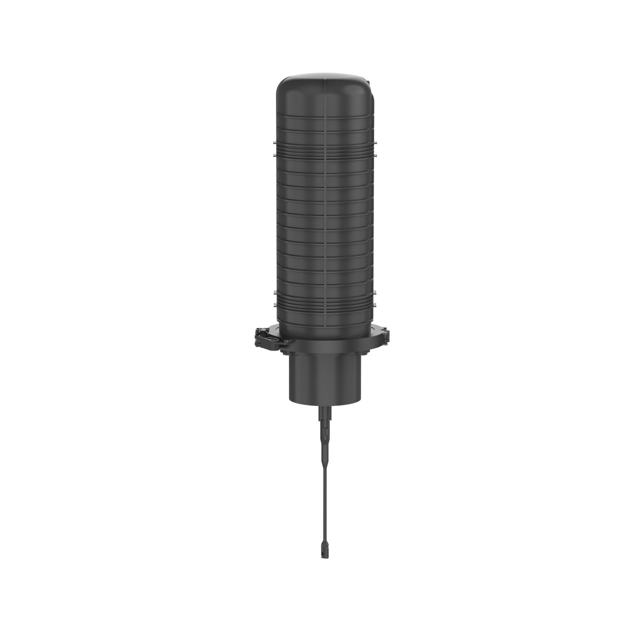 black plastic closure used for splicing fiber optic cables for broadband and fiber to the home applications
