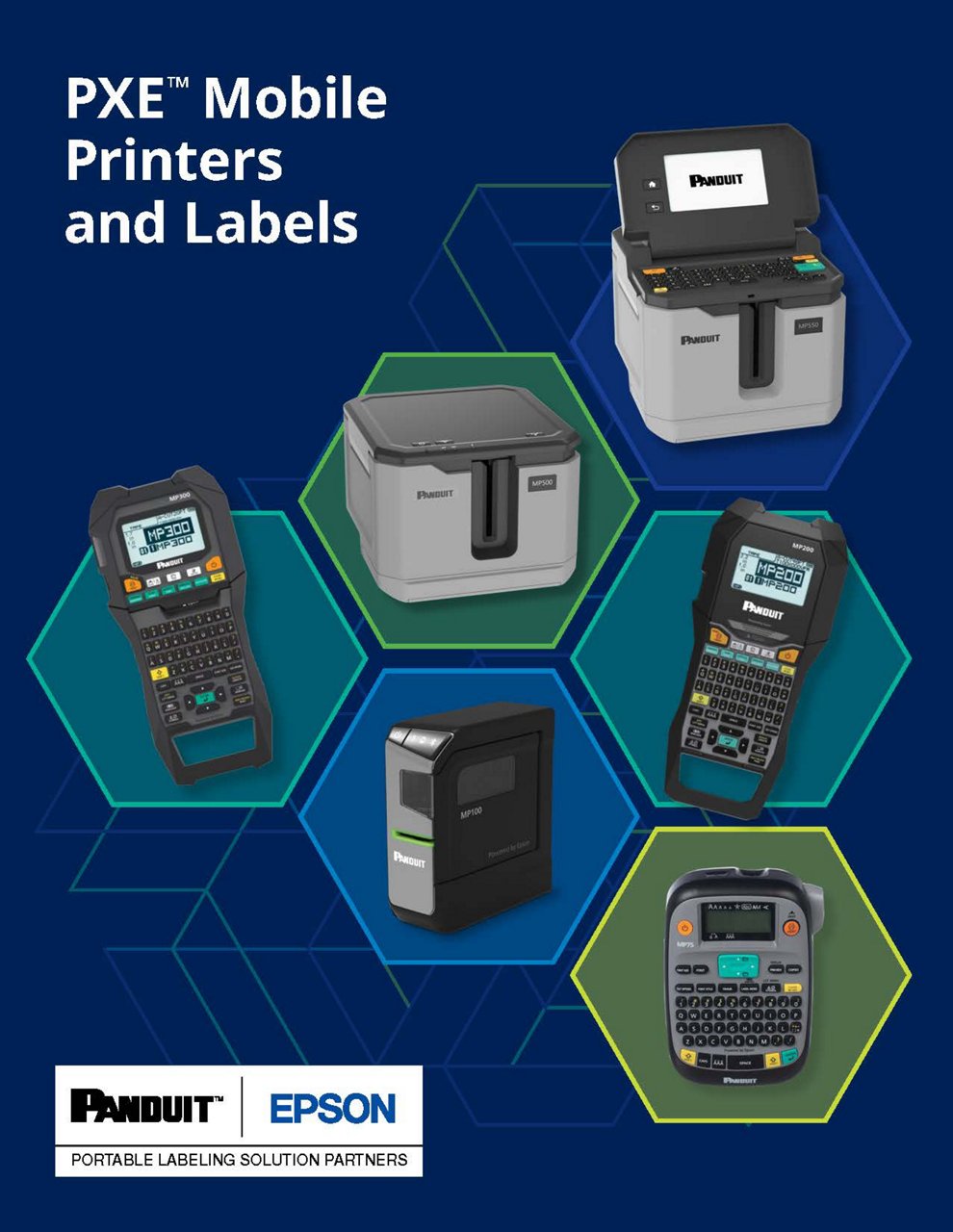 Cover for PXE Mobile Printers and Labels showing six printers from Panduit.