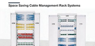 Cover of brochure with white racks and cable managers