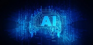 AI microchip centered on a blue background