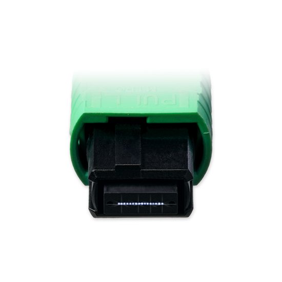 Front view of Base-16 fiber cable on a blue background