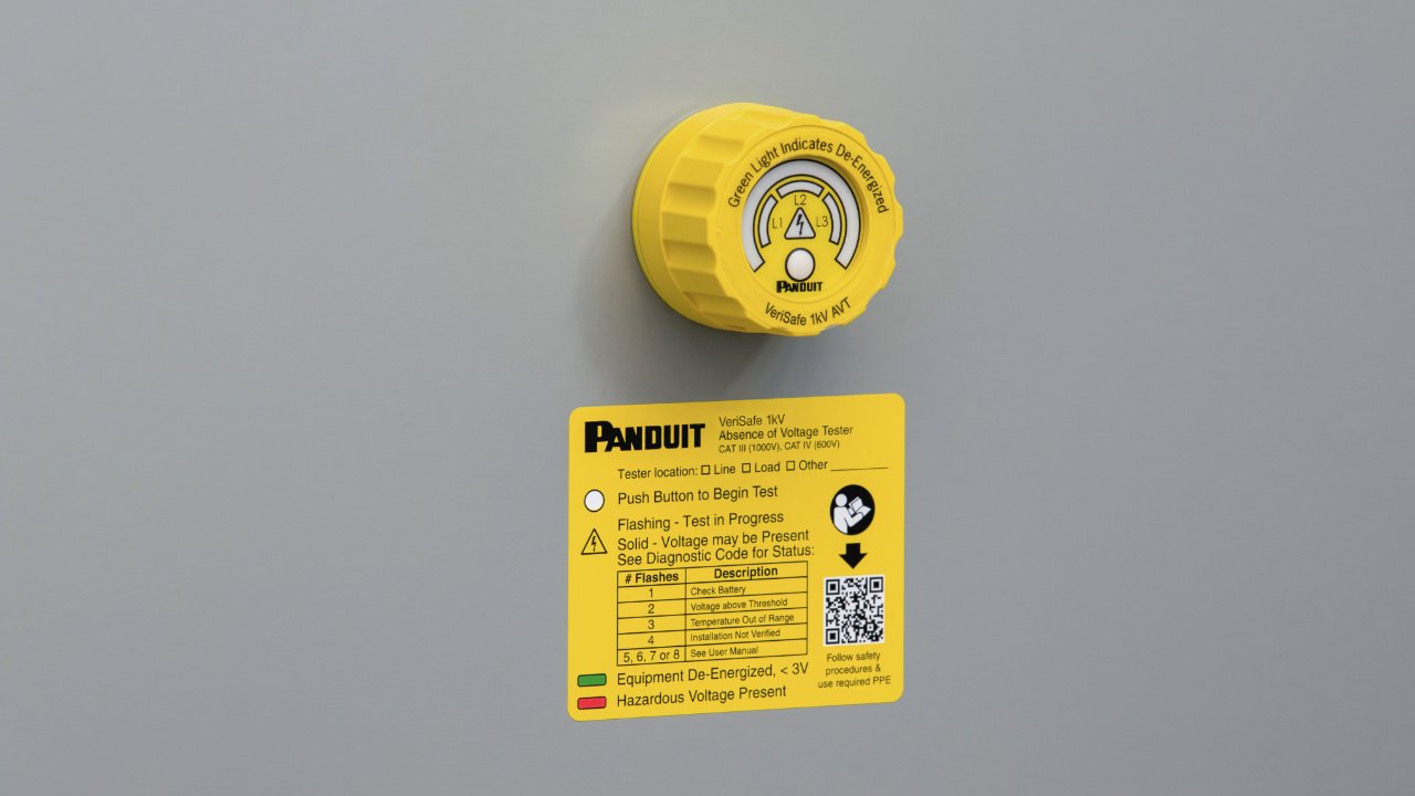VeriSafe AVT and label mounted on metal control panel door