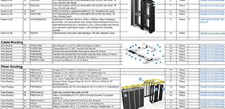 Screen capture of a spreadsheet, showing images of a telecommunications rack, and network cabinets