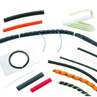 An image showing various Panduit cable sleeves, tubes and wraps