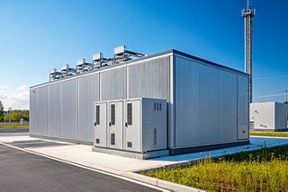 Exterior view of a small concrete building that houses a central office for an internet service provider