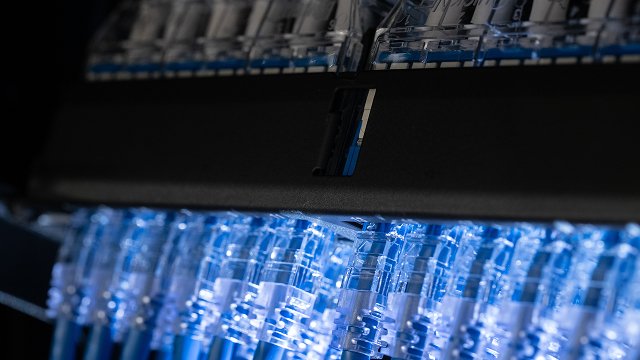 Close-up of cables plugged into component to be tested