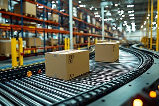 Automated conveyor belt system in a modern distribution warehouse.