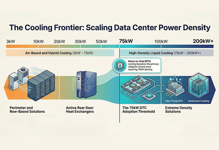 The Cooling Frontier scaling data center power density infographic
