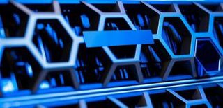 Close-up of a blue server in a Hyperconverged Environment inside a Data Center