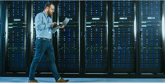 A data center manager is conducting a maintenance review in an edge infrastructure