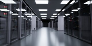 Room with data center cabinets on both sides