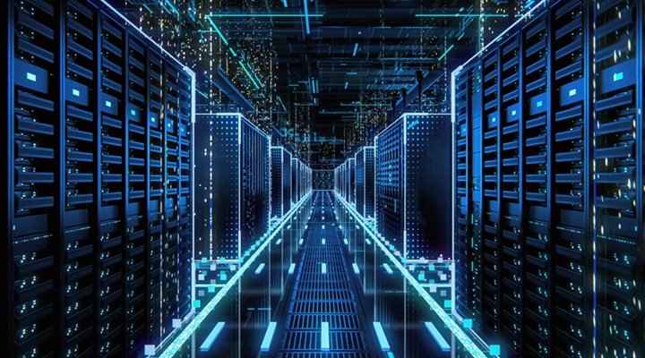 Cooling components are shown through a data center environment