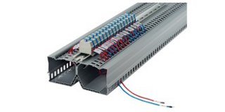 Image of panduit flexible wiring duct with wires coming out of it