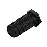 Black sealed tube-shaped closure to house fiber optic cable splices underground or in a hole