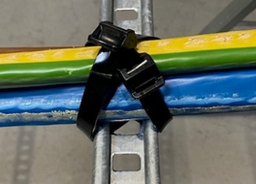 Double heavy-duty cable ties installed diagonally at every 2ft.