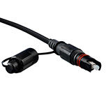 Black fiber optic cable assembly with connector on one end