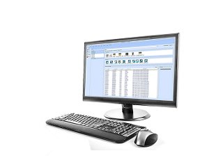 Desktop computer showing easy mark plus software from panduit
