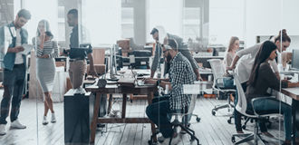 Employees working in office space