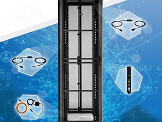 a data center cabinet with security and environmental sensors surrounding it