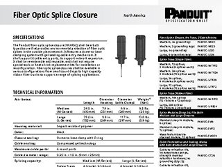 a specification sheet for the fiber optic splice closure