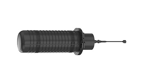 a black cylindrical fiber splice closure for outside plant network deployments