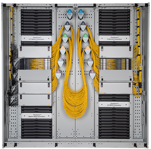FlexCore™ Optical Distribution Frame with a system configuration of FlexCore™ parts.