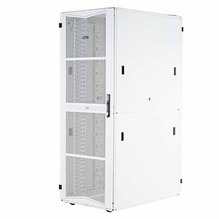A white data center cabinet