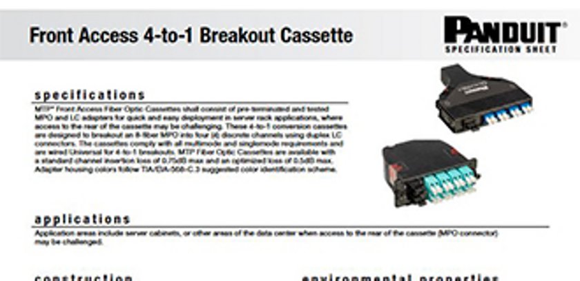 Front Access 4-to-1 Breakout Cassette Spec Sheet FBSP229-WW-ENG