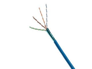 A piece of category 6A copper cabling, with the 4 pairs of conductors fanned out