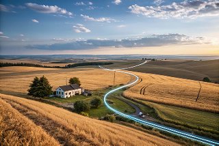 Rural fiber optic cable installation, high-speed internet reaching remote areas.